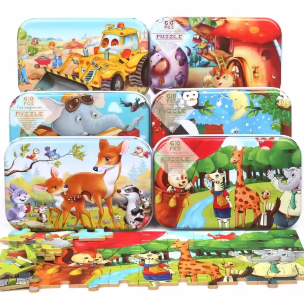 2025 Wooden Animal Jigsaw Puzzle – 60‑Piece Montessori Set in Tin Box - Image 2